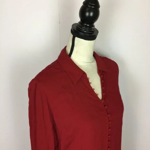 Soft Surroundings Blouse Top Size PS Womans Petite Red Button Front Long Sleeve - Picture 8 of 15